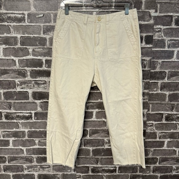 THE GREAT. Pants - The Great cropped pants cream frayed hem